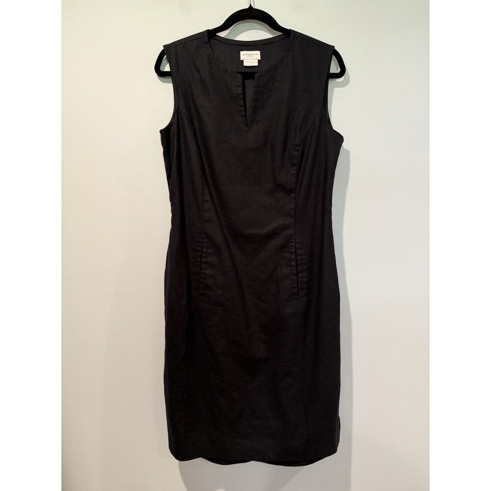 Liz Claiborne Linen Dress Womens 12 Black Minimalist Travel Quiet Luxury Wedding